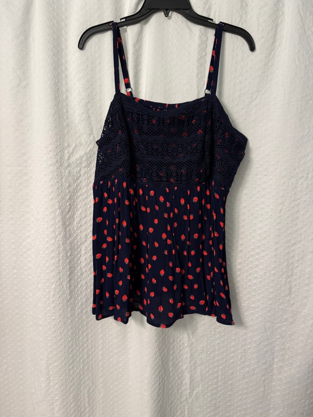 torrid Navy Lace Bodice Spaghetti Strap Tank with Red Dot Print Size 1